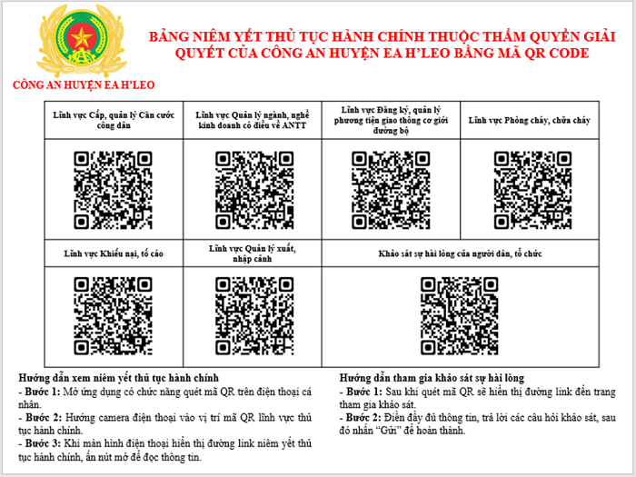 Công an huyện Ea H’Leo triển khai niêm yết thủ tục hành chính bằng mã QR
